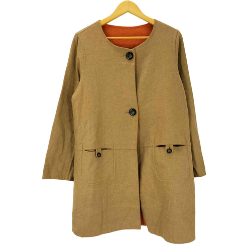 Raymayers イタリア製 生地 カシミヤ混 ウール ナイロン ノーカラー リバーシブル コート レディース  11AR